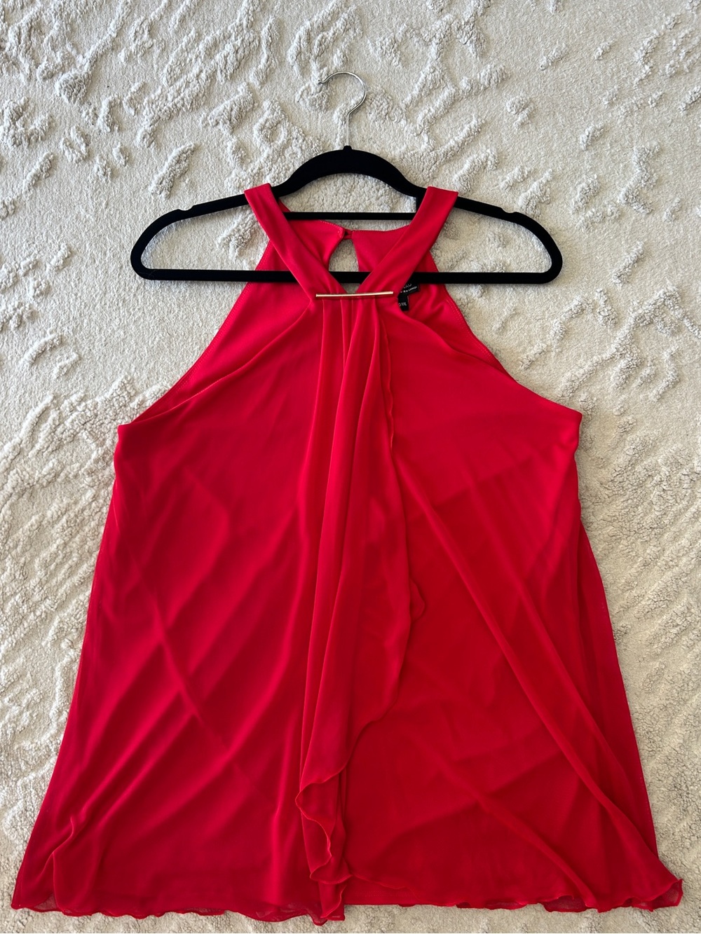 LE CHATEAU Vintage Cherry Red Chiffon Halter Neck Keyhole Blouse Size XL